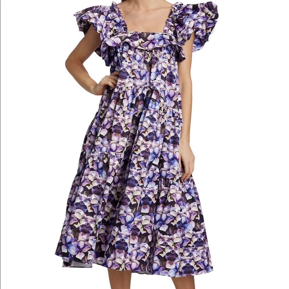 Kika Vargas Floral Cotton A-Line Midi Dress